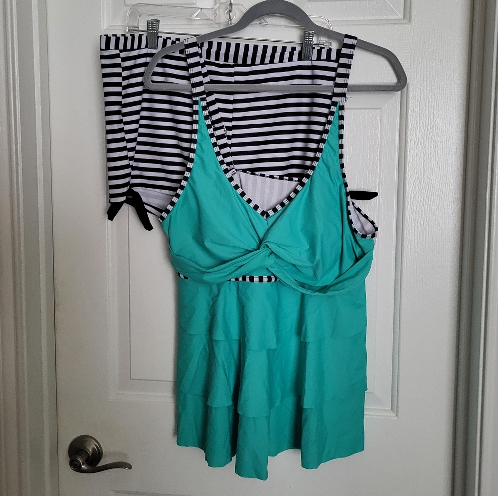 Striped Ruffled Tankini Set
